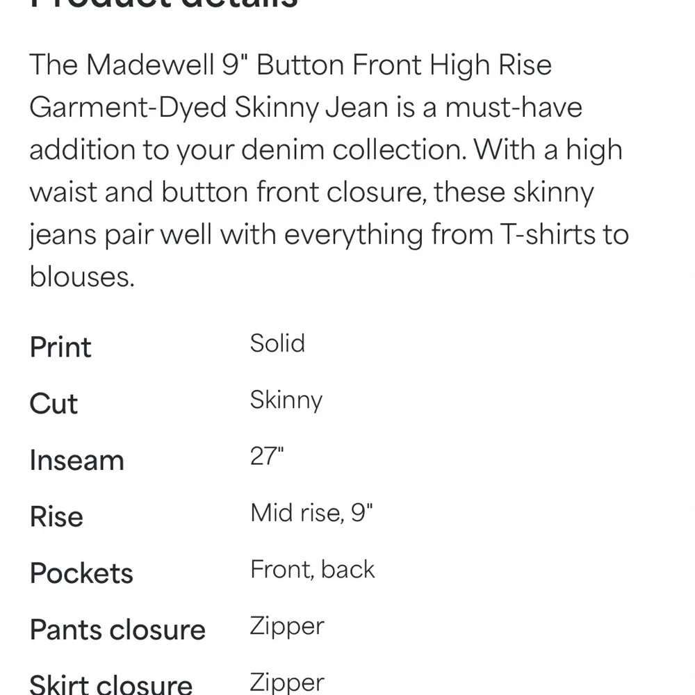 Madewell 9” Button Fly High Rise Garmet-Dyed Mustard Skinny Jeans - Picture 5 of 5